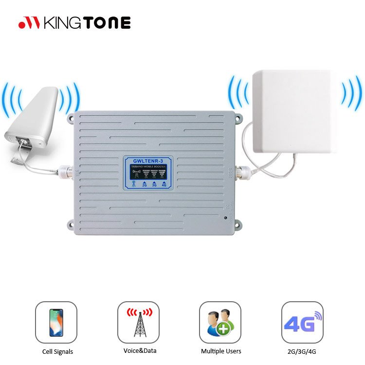 New GWLTENR-3 Grey Mobile Amplifier 3-Bands Repeater 900 1800 2100 GSM DCS WCDMA 2G/3G/4G Cell Phone Signal Booster for Home